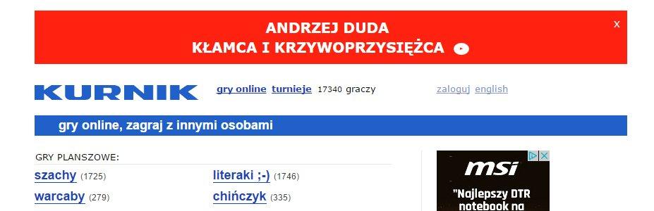 Banner reklamowy atakujący Andrzeja Dudę - zrzut ekranu ze strony Kurnik.pl class="wp-image-561766" 