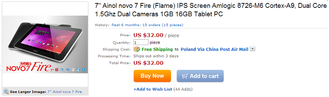 Aukcja z tanim tabletem Ainol Novo Fire 7 