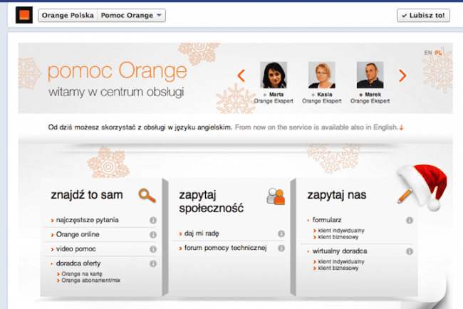 Facebook Orange Polska, aplkacja Orange Polska 