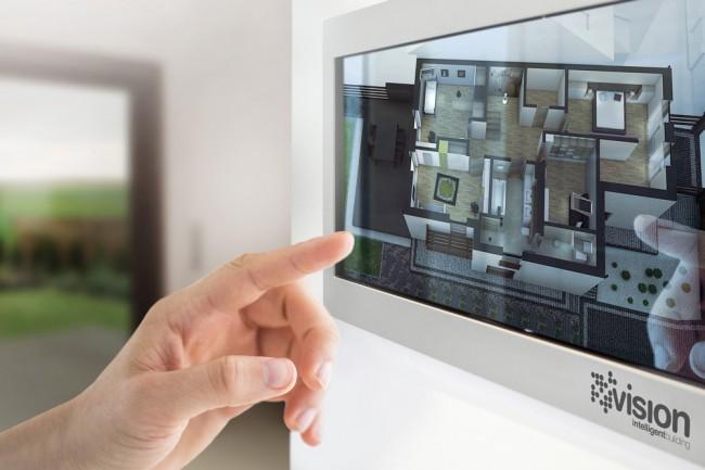 Inteligentne domy są sterowane z poziomu telefonu, tabletu lub panelu dotykowego umieszczonego na ścianie. class="wp-image-487559" 