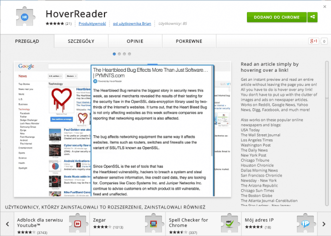 hover reader chrome web store 